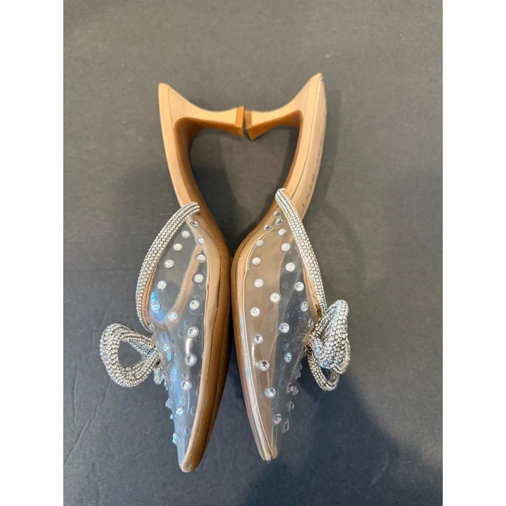 NWT Gianni Bini Clear Rhinestone Studded Bow Pointed Toe Kitten Heel Mules Sz 8 - Picture 5 of 9
